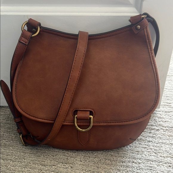 FRYE AND CO. Handbags - Frye & Co Cognac Faux Leather Crossbody Saddle Bag